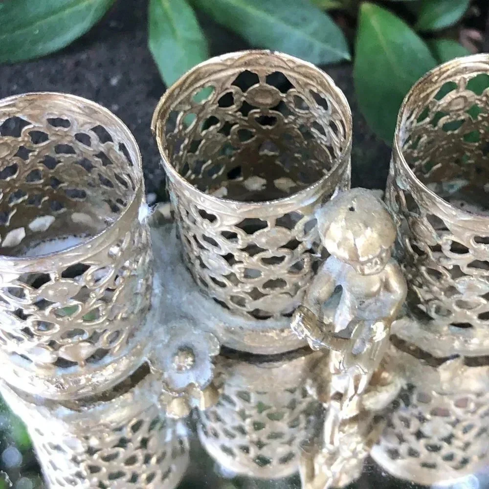 Hollywood Regency Vintage Sam Fink Designed Cherub Gold Mirror Lipstick Holder
